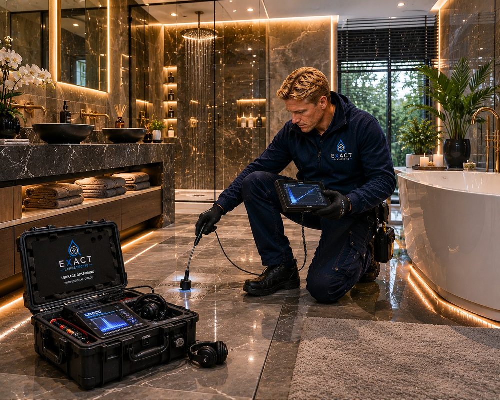 Akoestische lekdetectie in een badkamer met LD6000 meetapparatuur