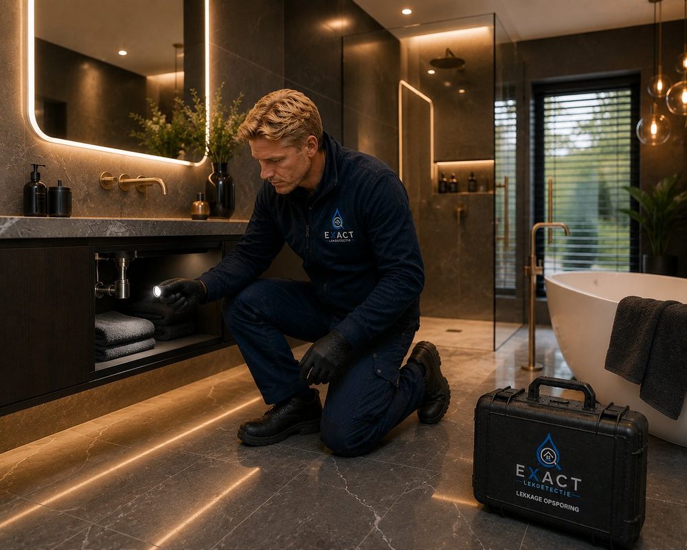 Lekdetectie in een badkamer zonder breekwerk door Exact Lekdetectie
